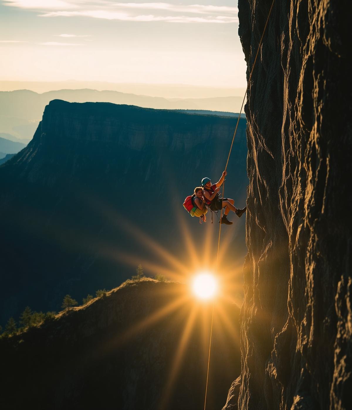 Scout rappelling a cliff face